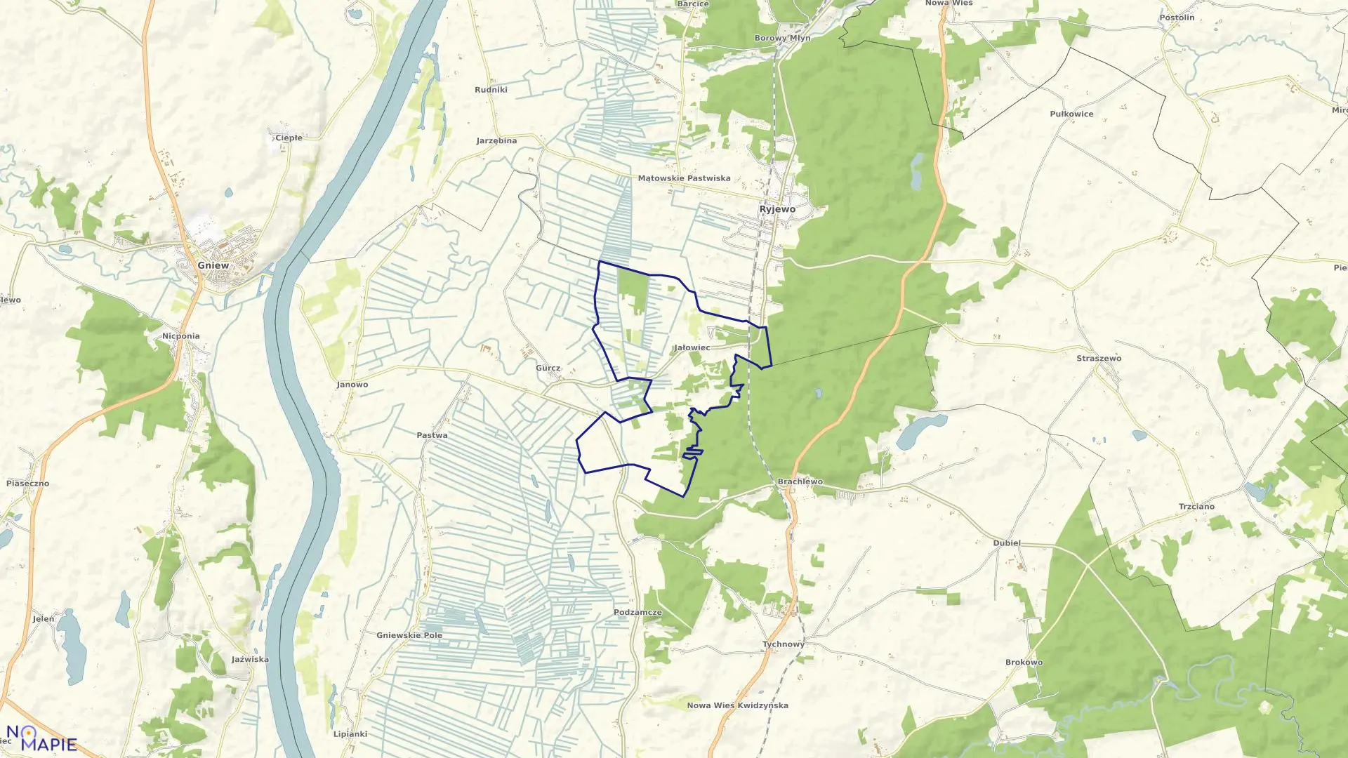 Mapa obrębu Jałowiec w gminie Ryjewo