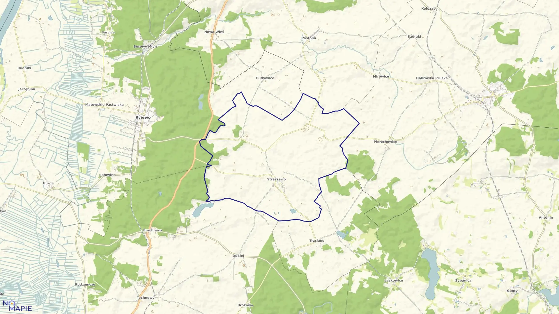 Mapa obrębu Straszewo w gminie Ryjewo